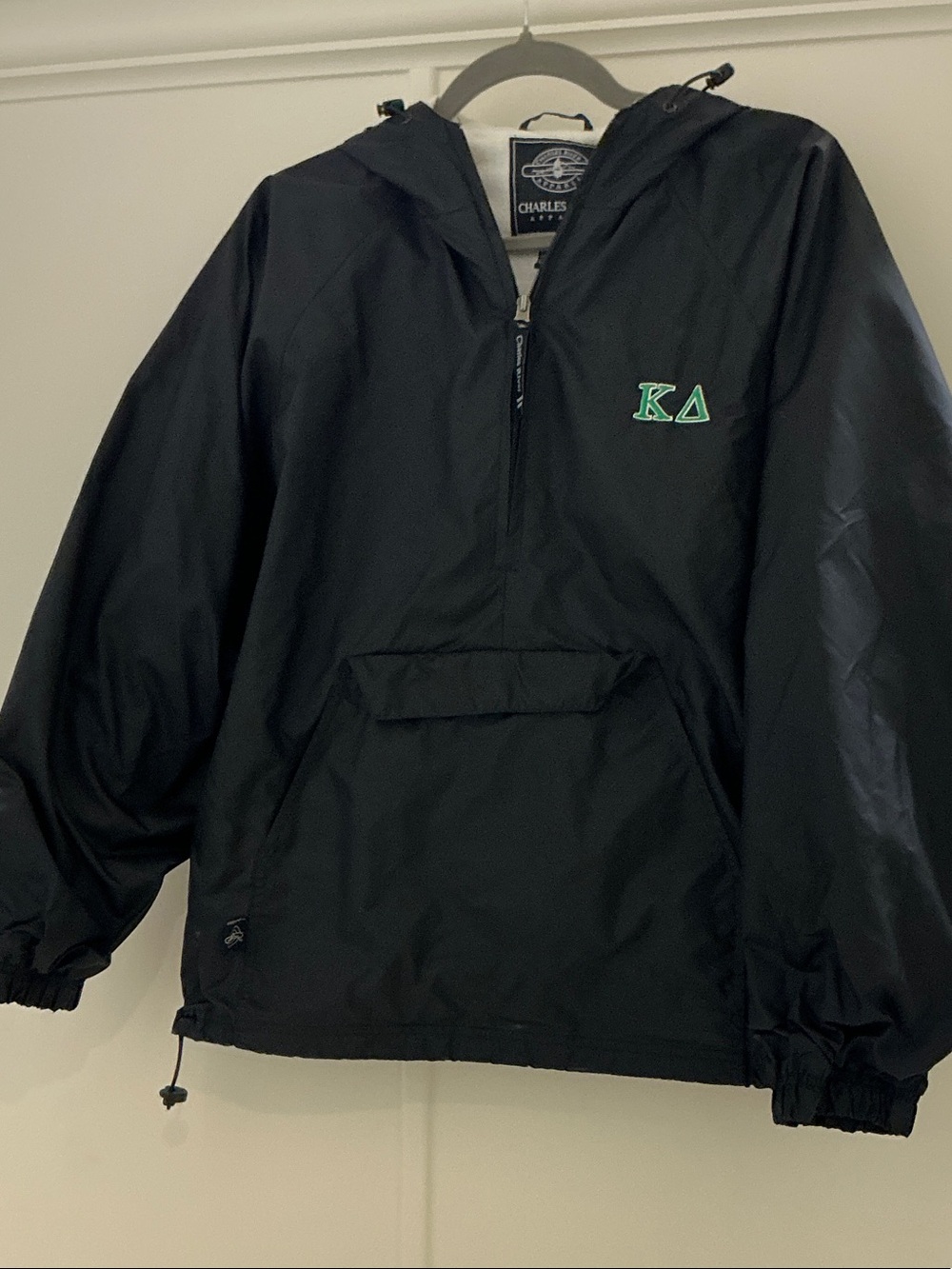 Charles River Apparel Black Kids Hooded Anorak with Green Logo